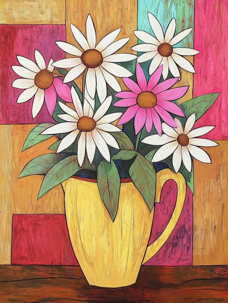 Daisies In A Yellow Vase Canvas Print