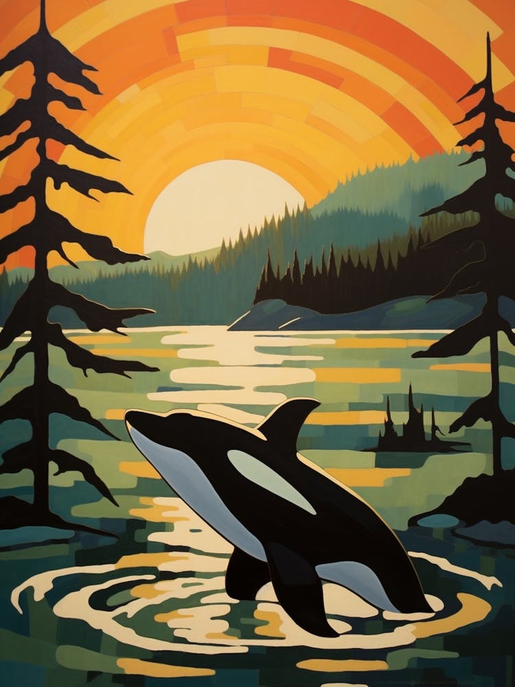 Matisse Style Orca With Sunset 2
