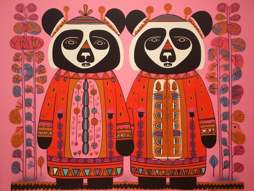 Panda 1 Folk Style Animal Illustration