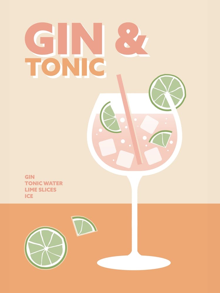 Gin And Tonic Cocktail Yellow Colourful Kitchen Wall