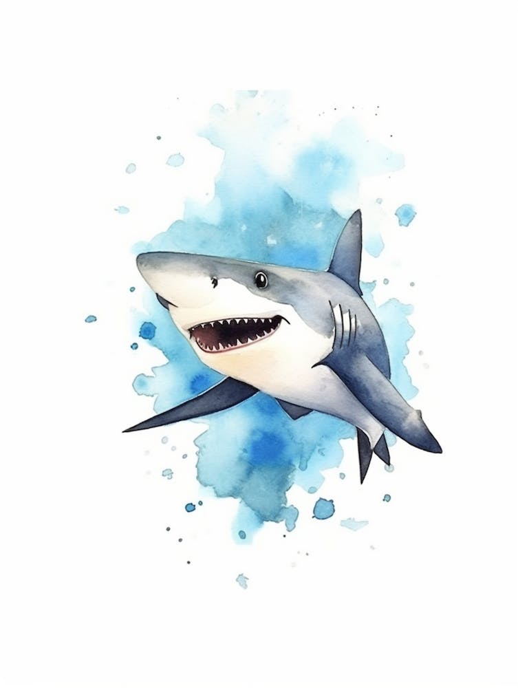 Cartoon Watercolour Whitetip Reef Shark 3
