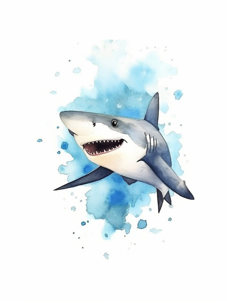 Cartoon Watercolour Whitetip Reef Shark 3