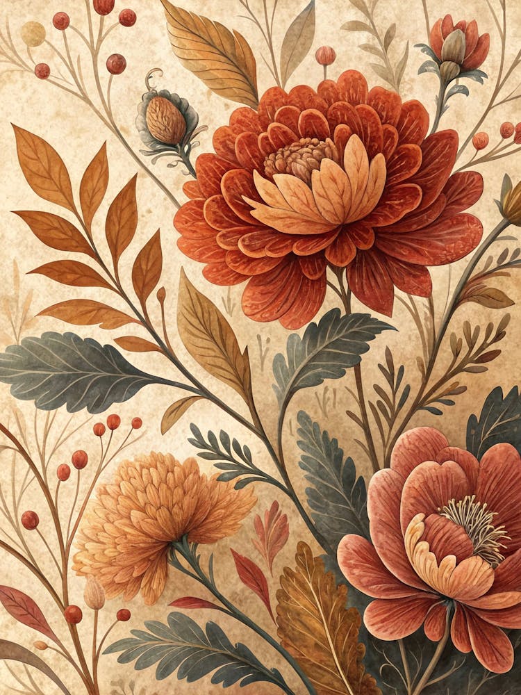 Oil Painting Style Botanical Patterns In Terra