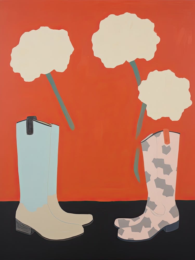 A Painting Of Cowboy Boots With Yellow Flowers, Pop Art Style 1