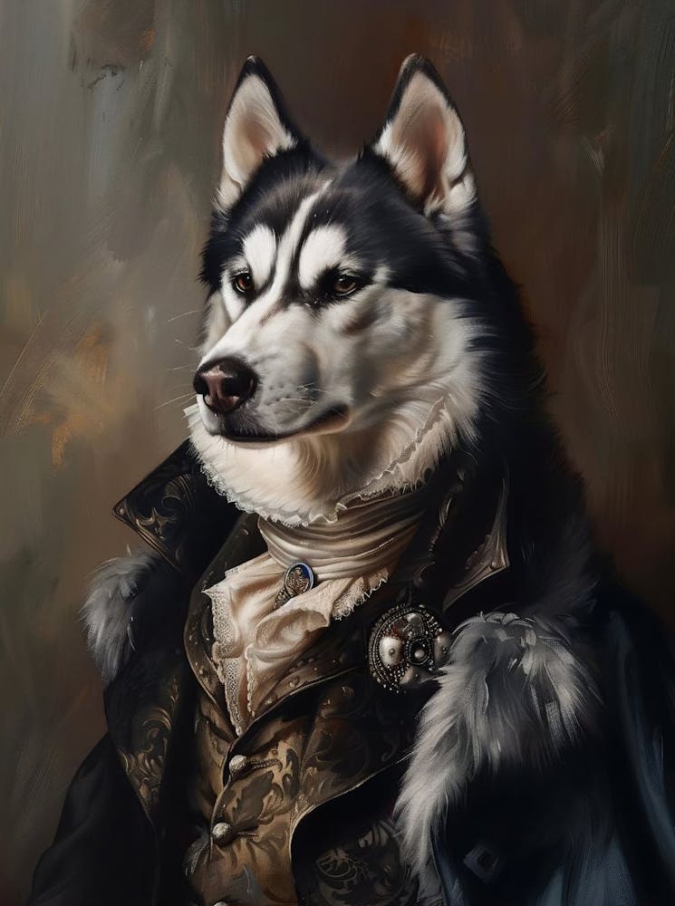 Victorian Animal Portrait, Royal Pet Husky Vintage Prints, Dressed Dog Altered Art, Renaissance Animal Printable Art, Animal Lover Gift