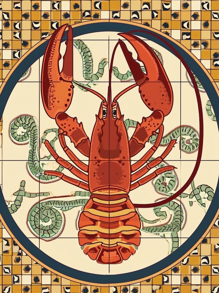 Lobster On A Plate With A Tiled Background 1