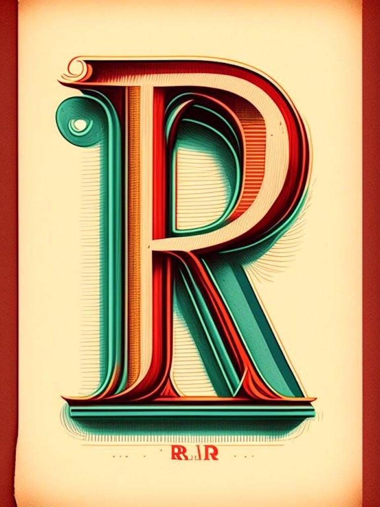 R, Letter, Alphabet Vintage Sketch 4