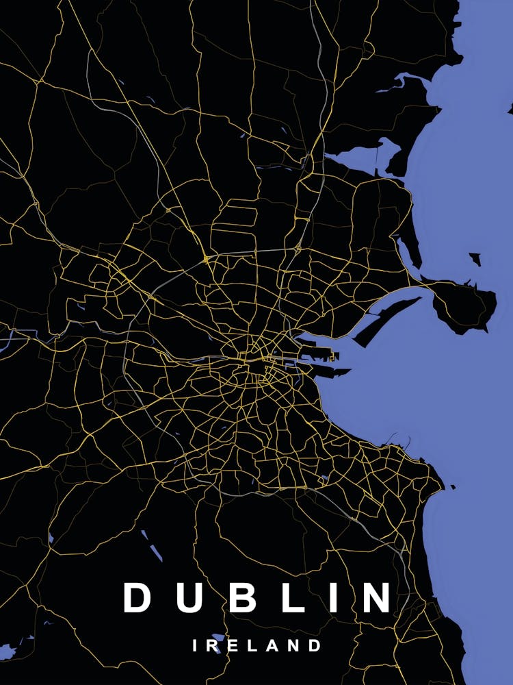 Dublin Ireland City Map Black and Gold