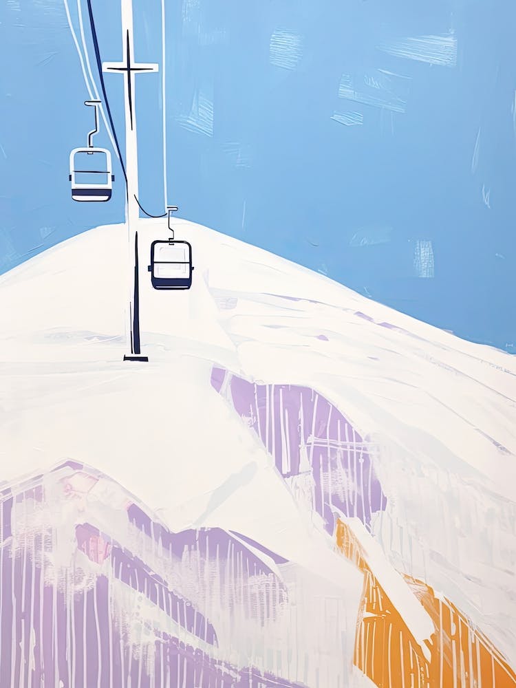 Les 3 Vallees   France, Ski Resort Pastel Colours Illustration 2