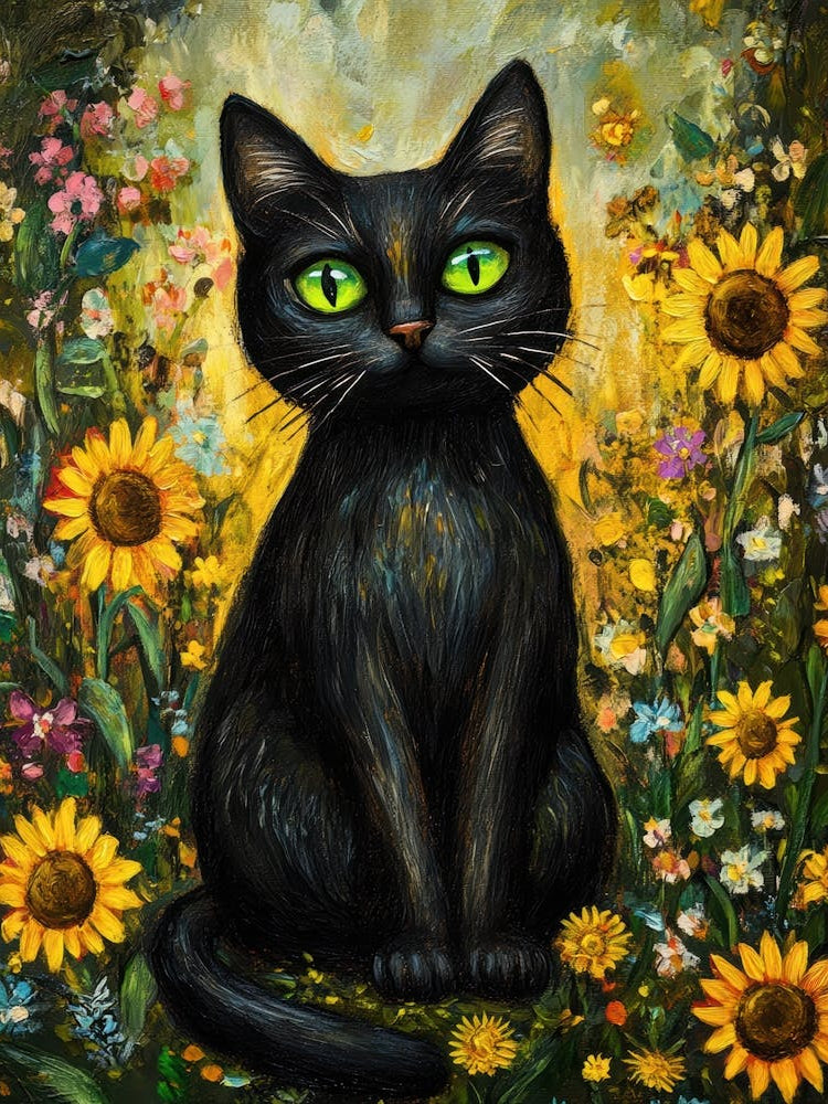 Black Cat In Sunflowers 3