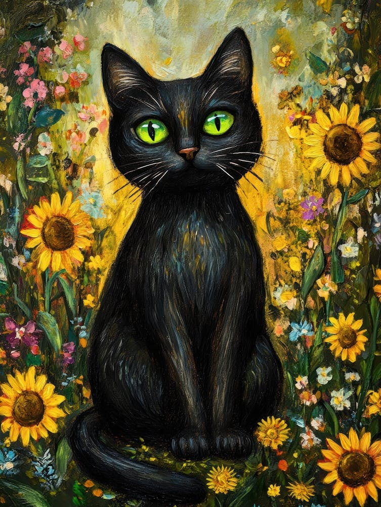 Black Cat In Sunflowers 3