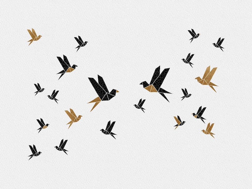 Collage d'Oiseaux en Origami Iii
