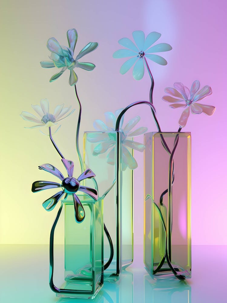 Three Vases With Flowers