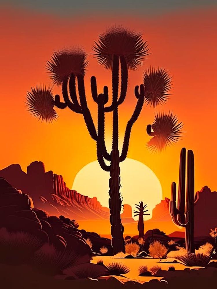 Joshua Trees At Sunset Retro Illustration (4)