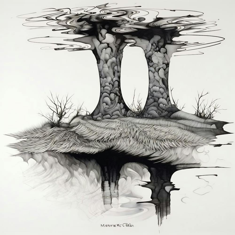Abstract Oil Painting Featuring Monochromatic Terrain And Enigmatic Sky