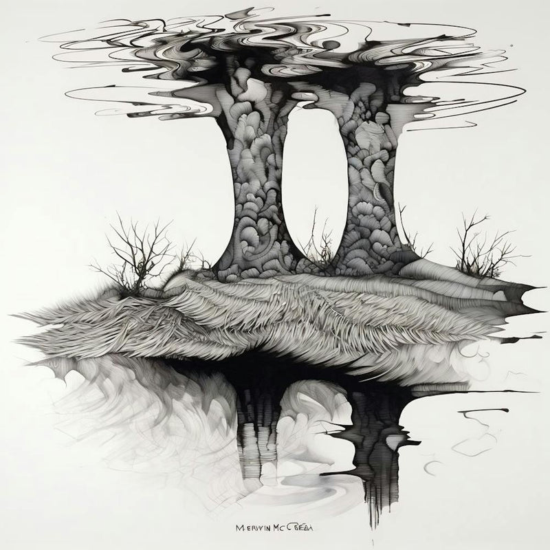 Abstract Oil Painting Featuring Monochromatic Terrain And Enigmatic Sky