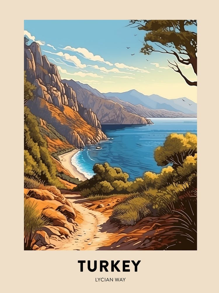 Lycian Way Turkey 2 Vintage Hiking Travel Poster