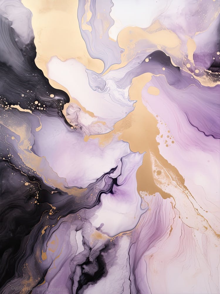 Lilac, Black, Gold Flow Asbtract Painting 3