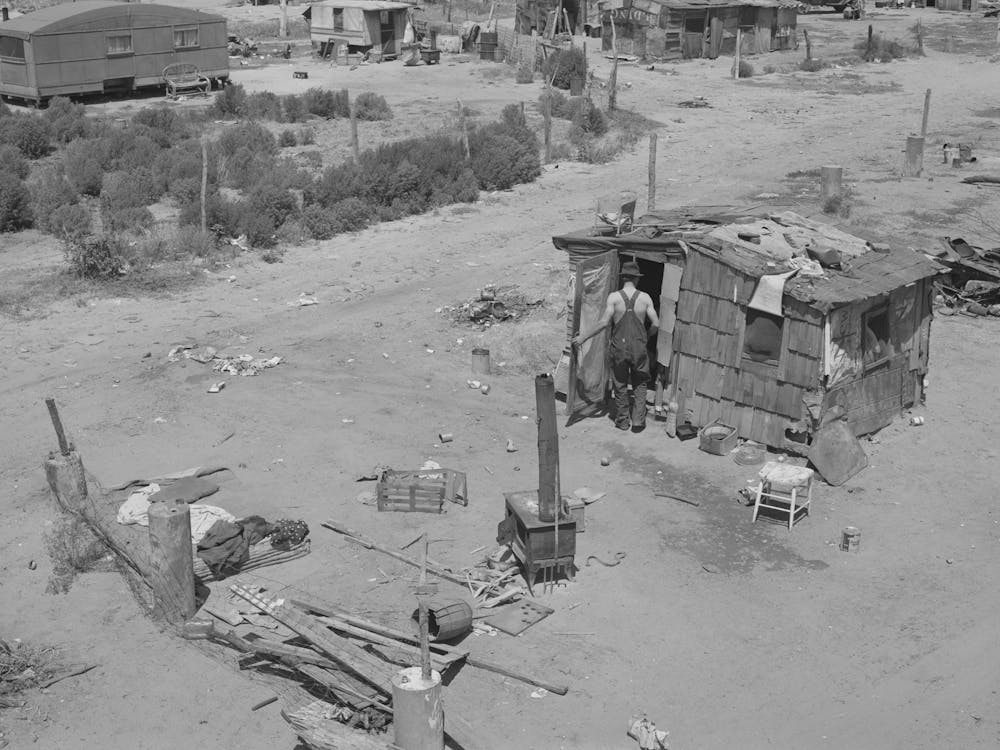 Shack Home And Yard, Mays Avenue Camp, Oklahoma City, Oklahoma, Notice Crude Fence Made Of Old Water Boilers
