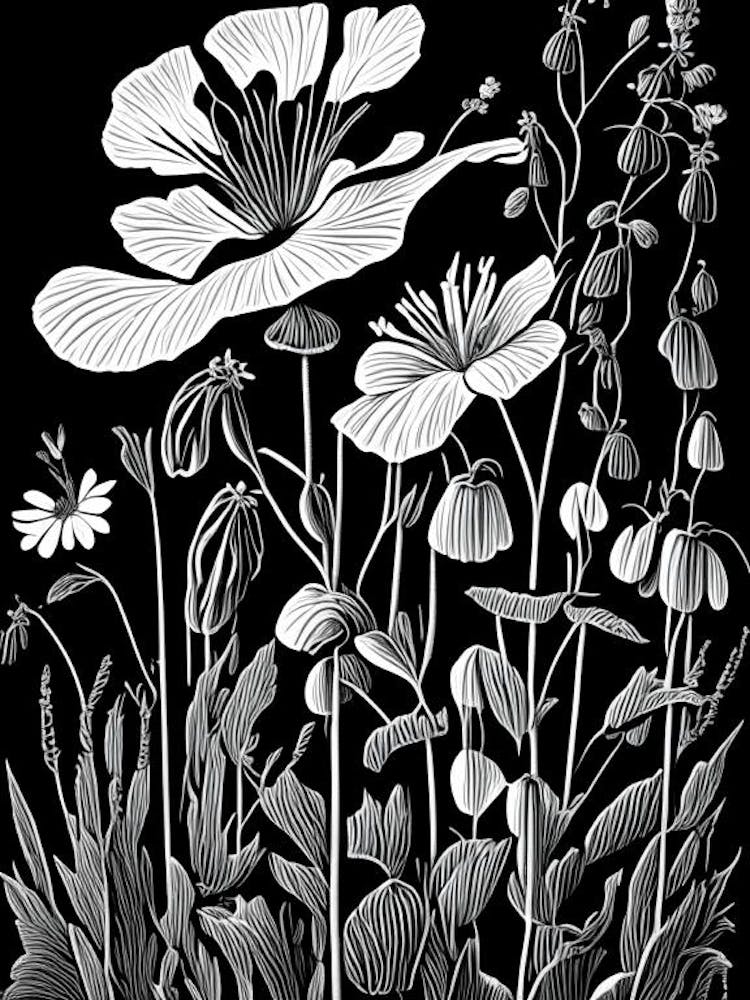 Nachtkerze Wildblume Linolschnitt 2