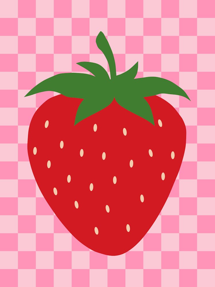 Checkered Strawberry Retro Fruit Pink And Red