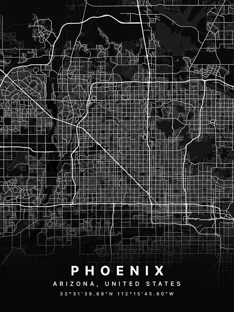 Phoenix Arizona Usa Black Map