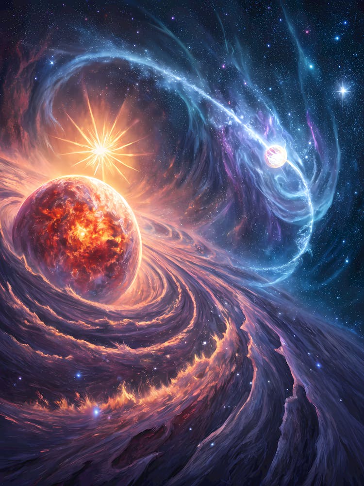 Dynamic Cosmic Journey Oil Painting Style Space Art with Planets and Stars