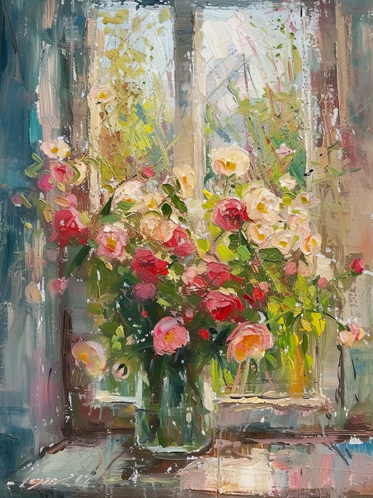 Roses Flowers On A Cottage Window 4