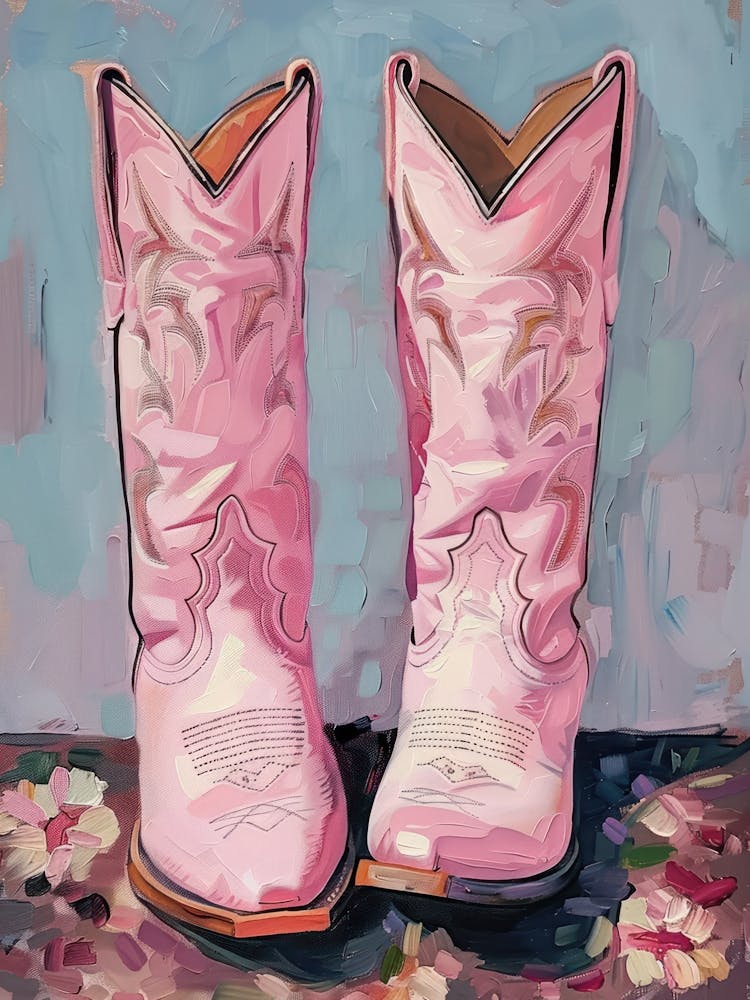 Pink Cowgirl Boots Painting Hot Pink Western 2