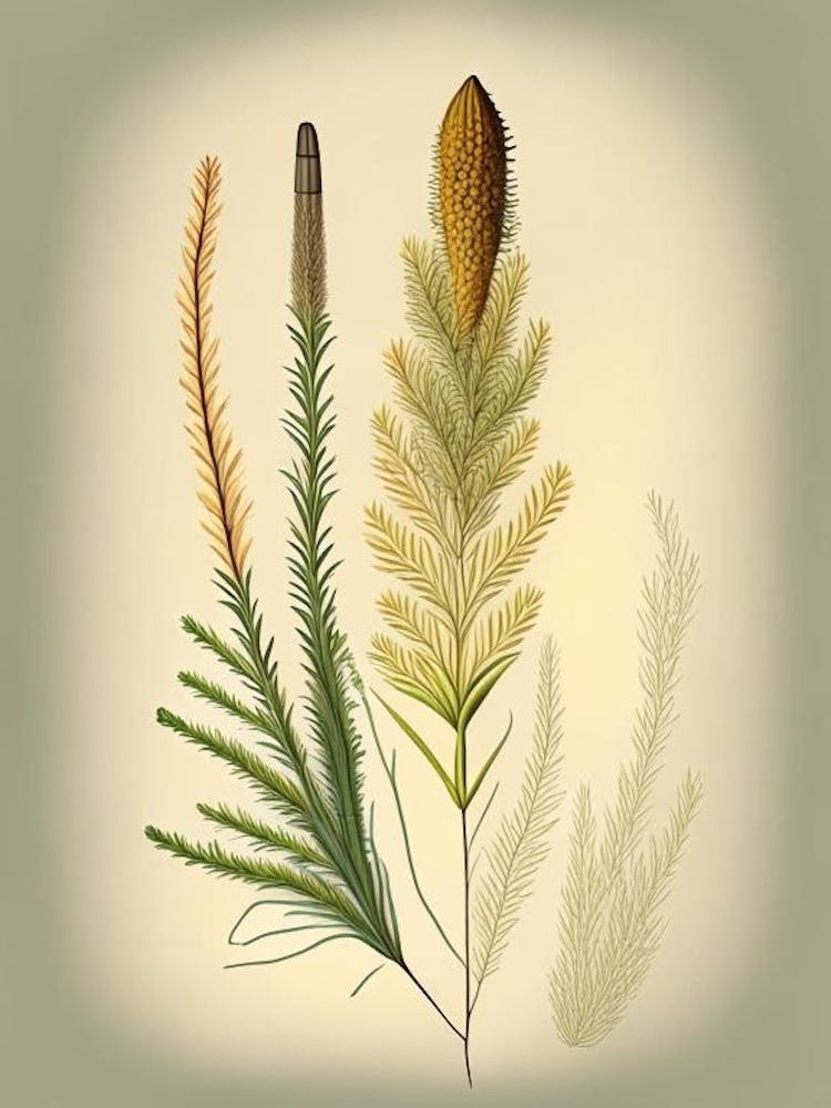 Horsetail Spices And Herbs Retro Drawing 1