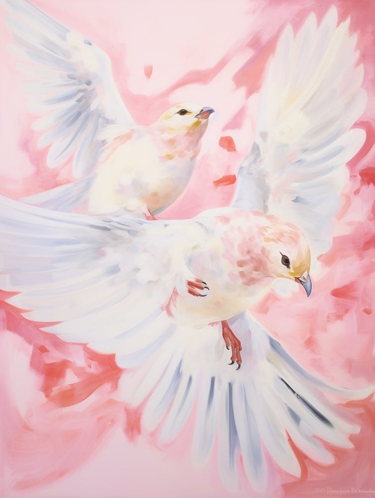 Pink Ethereal Bird Painting Mockingbird 2