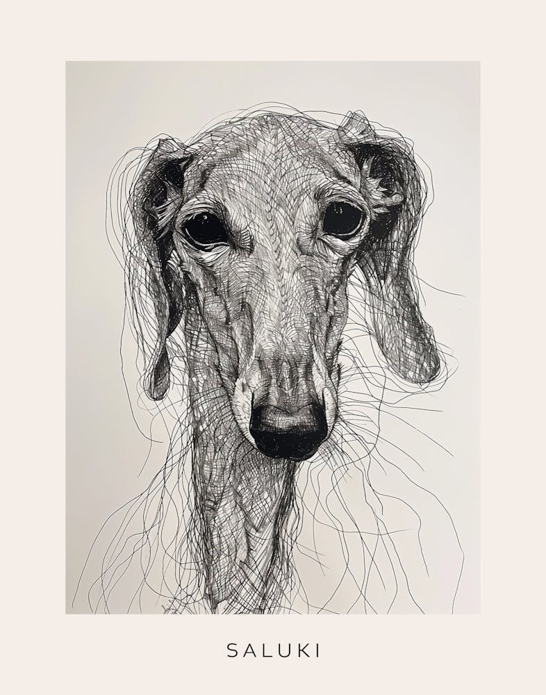 Chien Saluki Croquis au Trait 2 Affiche