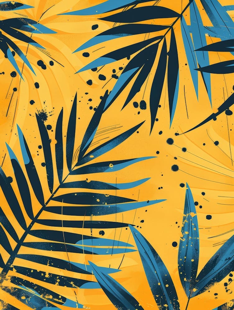 Tropical Leaves On Yellow Background