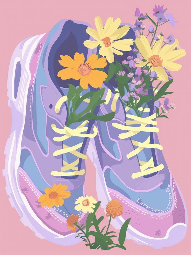 Retro-Sneaker mit Blumen 90er Illustration 6