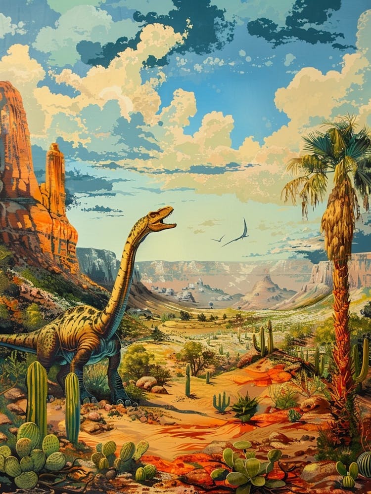 Dinosaur In The Canyon Desert Painting