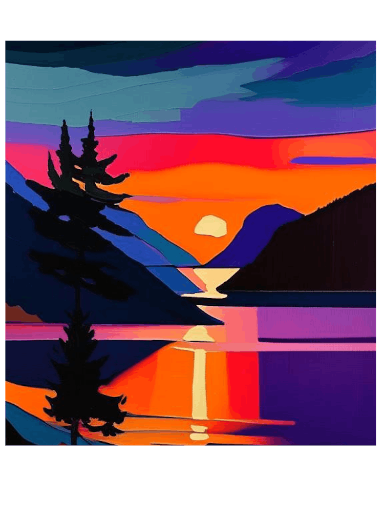 Square Lake And Tree Sunset