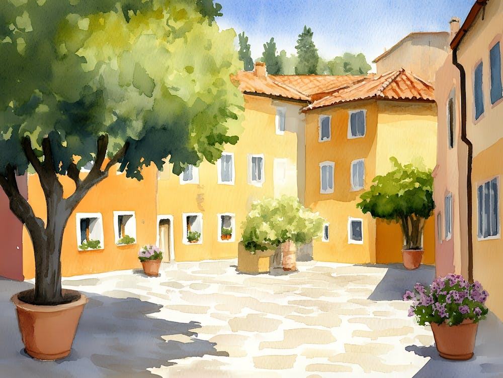 Watercolor Of A Courtyard