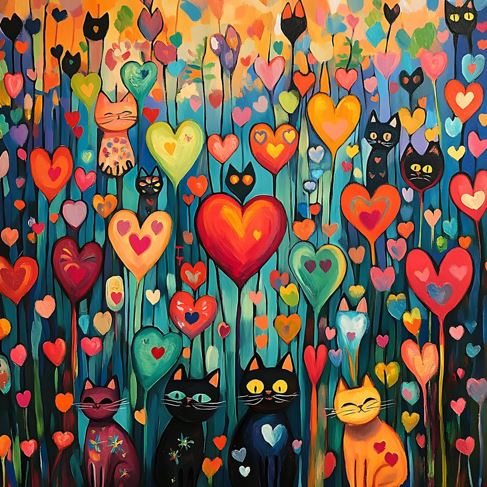 Abstract painting of a cat in a flower field 3