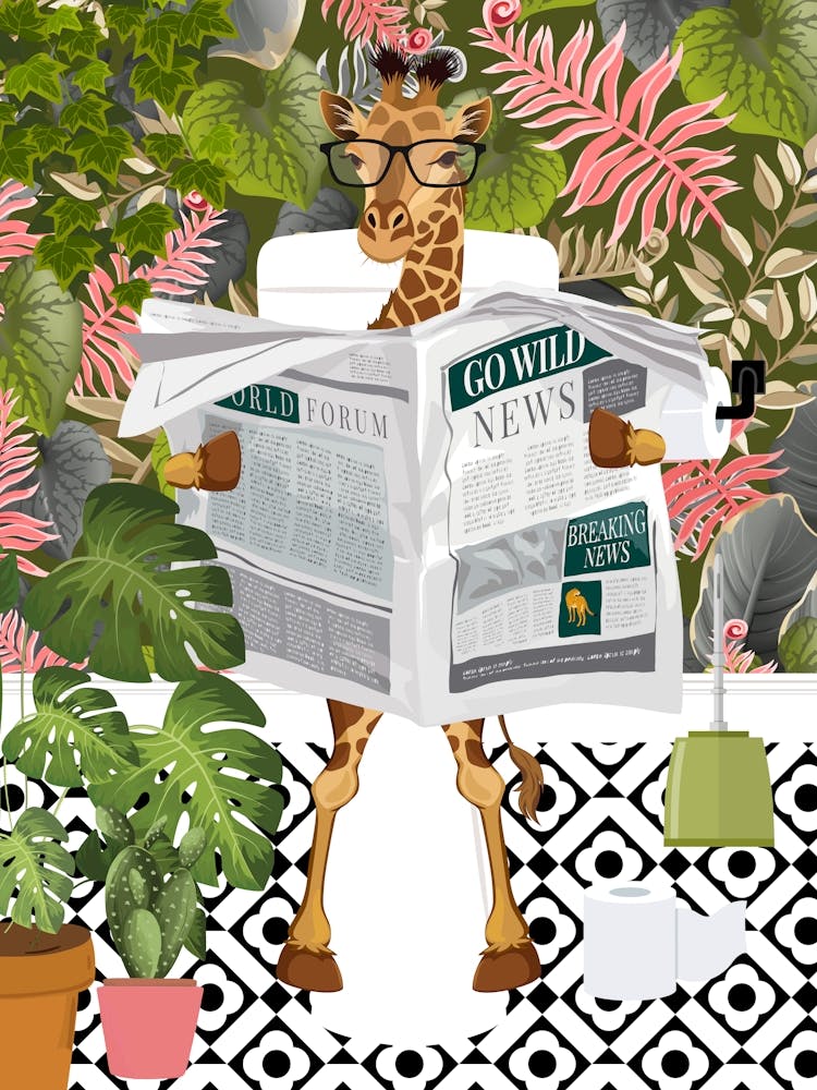 Giraffe On Toilet Botanical Bathroom