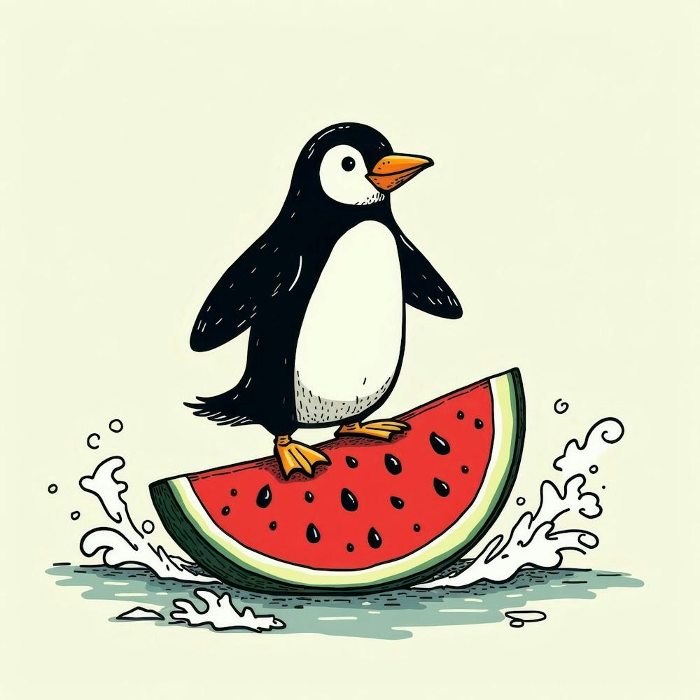 Pinguin Auf Wassermelone