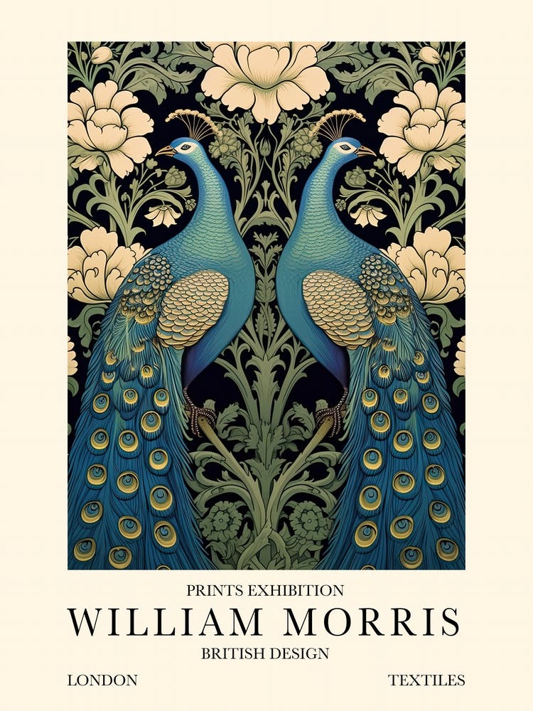 William Morris London Exhibition Poster Birds Peacocks