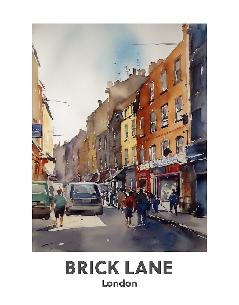 Brick Lane, Londres 3 Affiche de Voyage Aquarelle