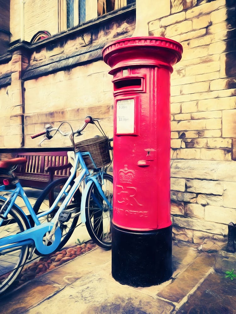 Roter Briefkasten Und Blaues Fahrrad
