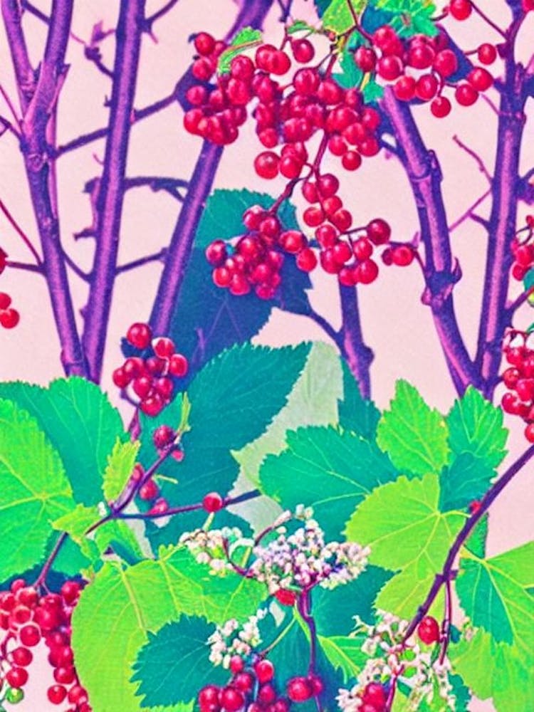 Redcurrant 1 Risograph Retro Poster Fruit