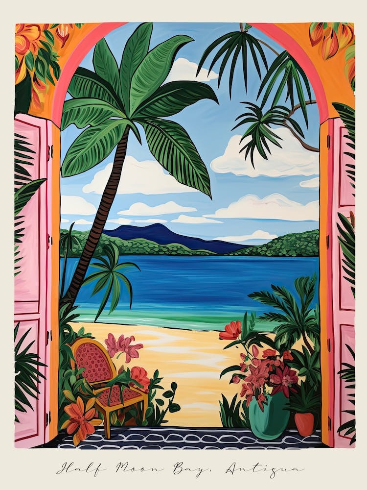 Poster Of Half Moon Bay, Antigua, Matisse And Rousseau Style 2