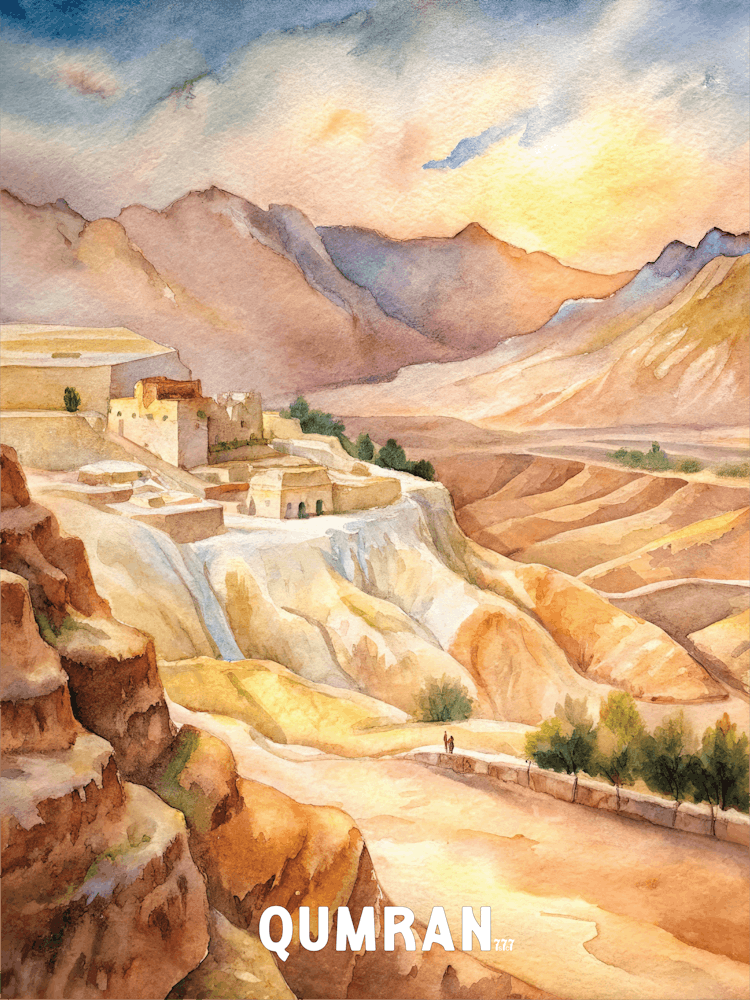 Qumran National Park Watercolor Painting