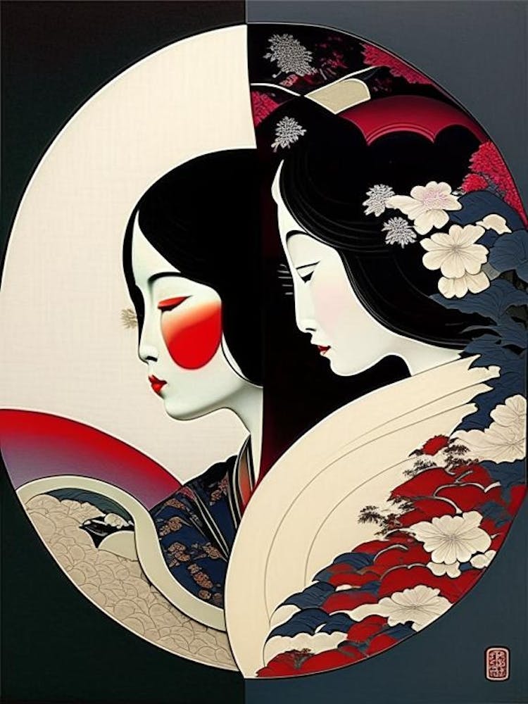 Colour Yin and Yang 4, Japanese Ukiyo E Style