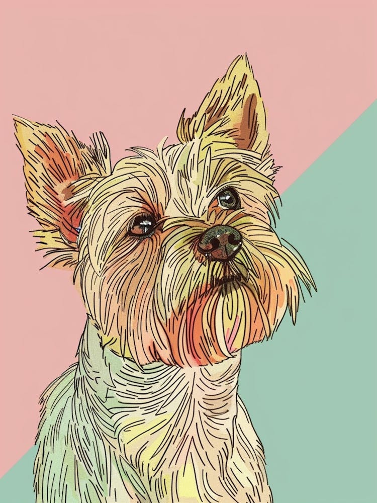 Yorkshire Terrier Dog Pastel Line Watercolour Illustration  7