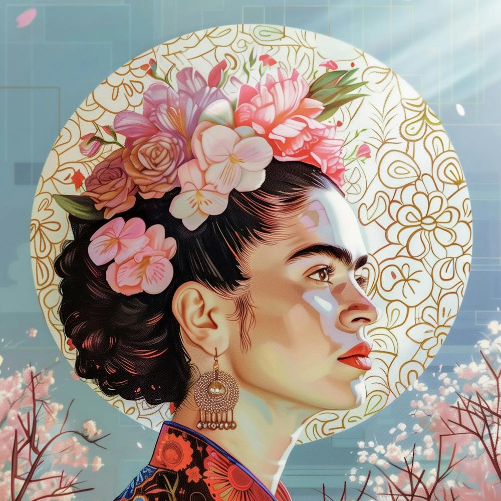 Frida Kahlo Pastell Illustration Malerei, Botanische Blumen Kunst