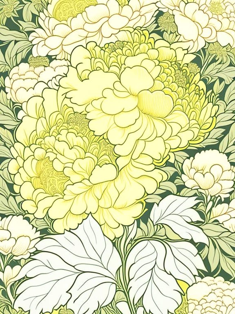 Sarah Bernhardt Peonies Yellow 2 Drawing